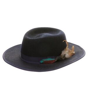 Goorin Brothers-Navy Blue Fedora Hat with Feather Accent (large)